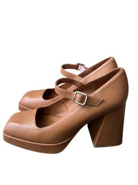 Angel Alarcon Leather Square Toe Platform Mary Janes Size 38 Chunky Heel Shoes